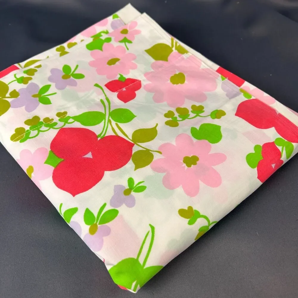 Vintage Pennprest Penneys Percale Pink Red Floral Full Flat Bed Sheet 81x104